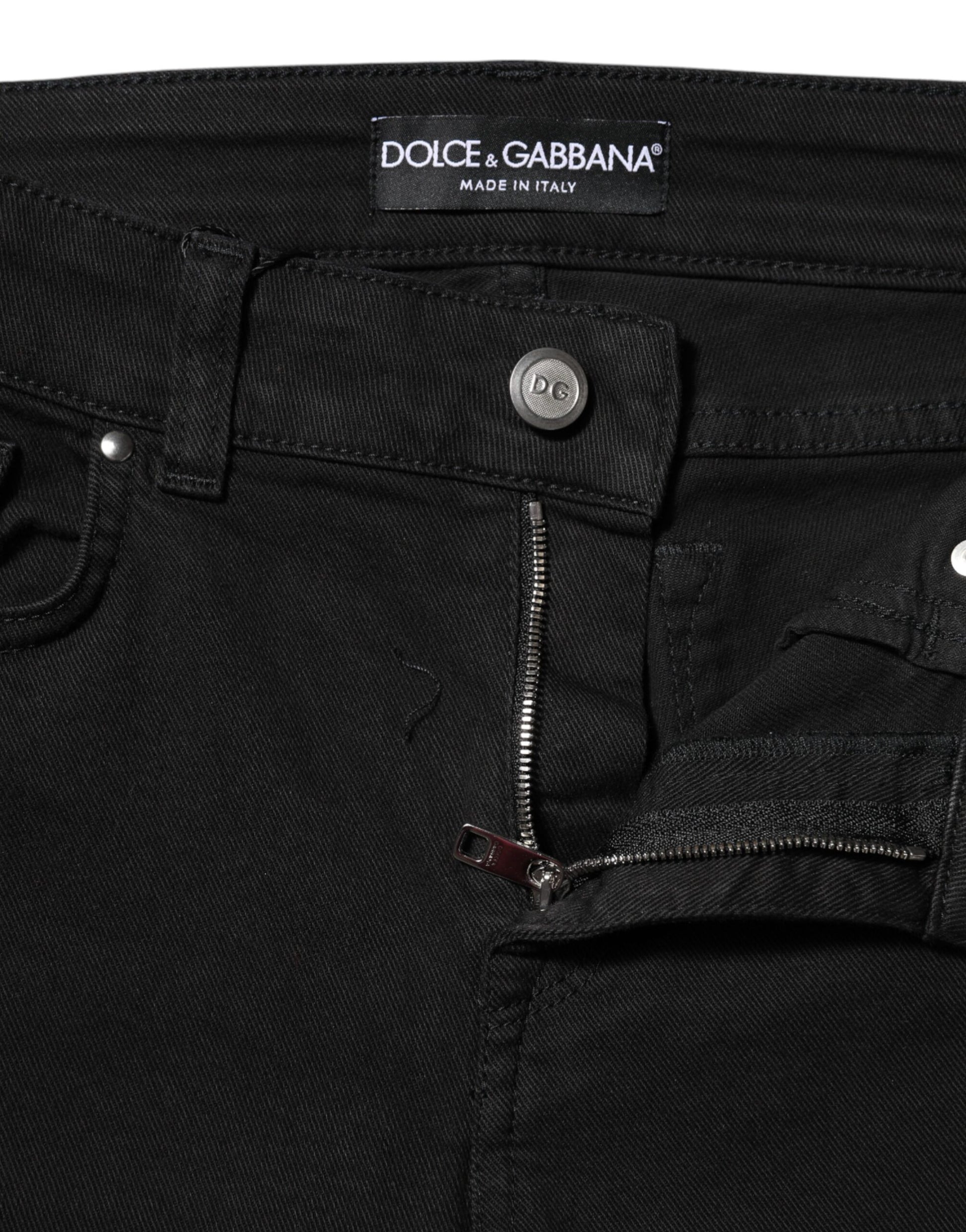 Schwarze Skinny Jeans aus Baumwolldenim mit mittlerer Taille und Logo 