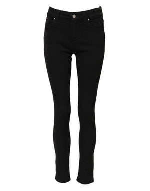 Schwarze Skinny Jeans aus Baumwolldenim mit mittlerer Taille und Logo 