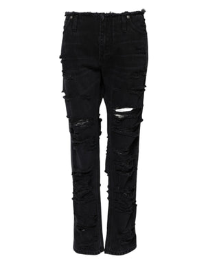 Schwarze zerfetzte Jeans aus Baumwolle mit mittlerer Taille 
