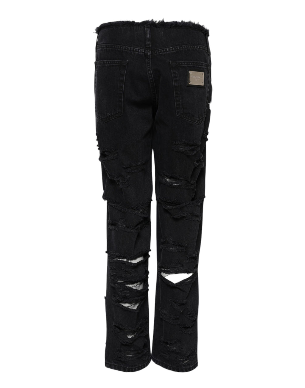 Schwarze zerfetzte Jeans aus Baumwolle mit mittlerer Taille 