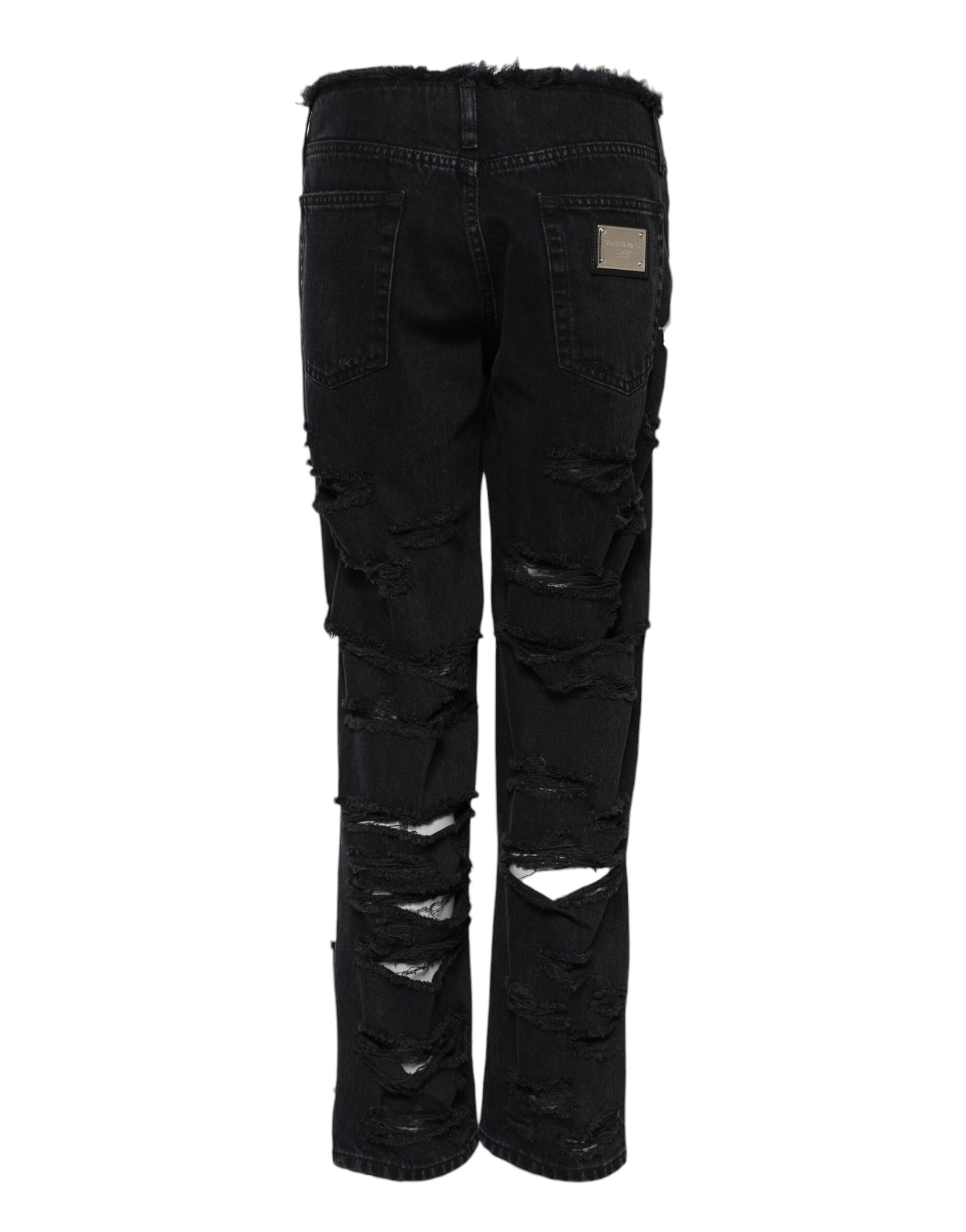 Schwarze zerfetzte Jeans aus Baumwolle mit mittlerer Taille 