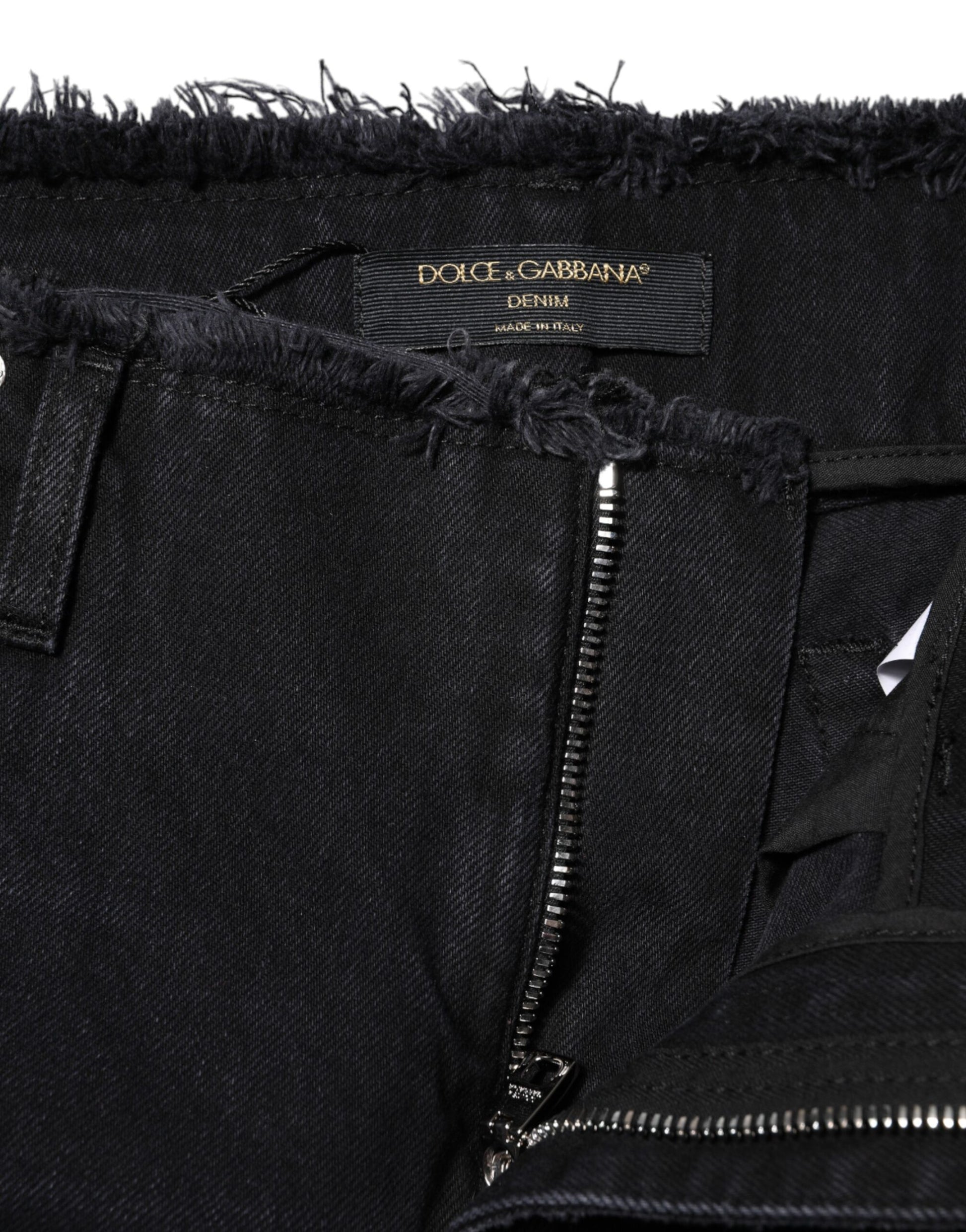 Schwarze zerfetzte Jeans aus Baumwolle mit mittlerer Taille 