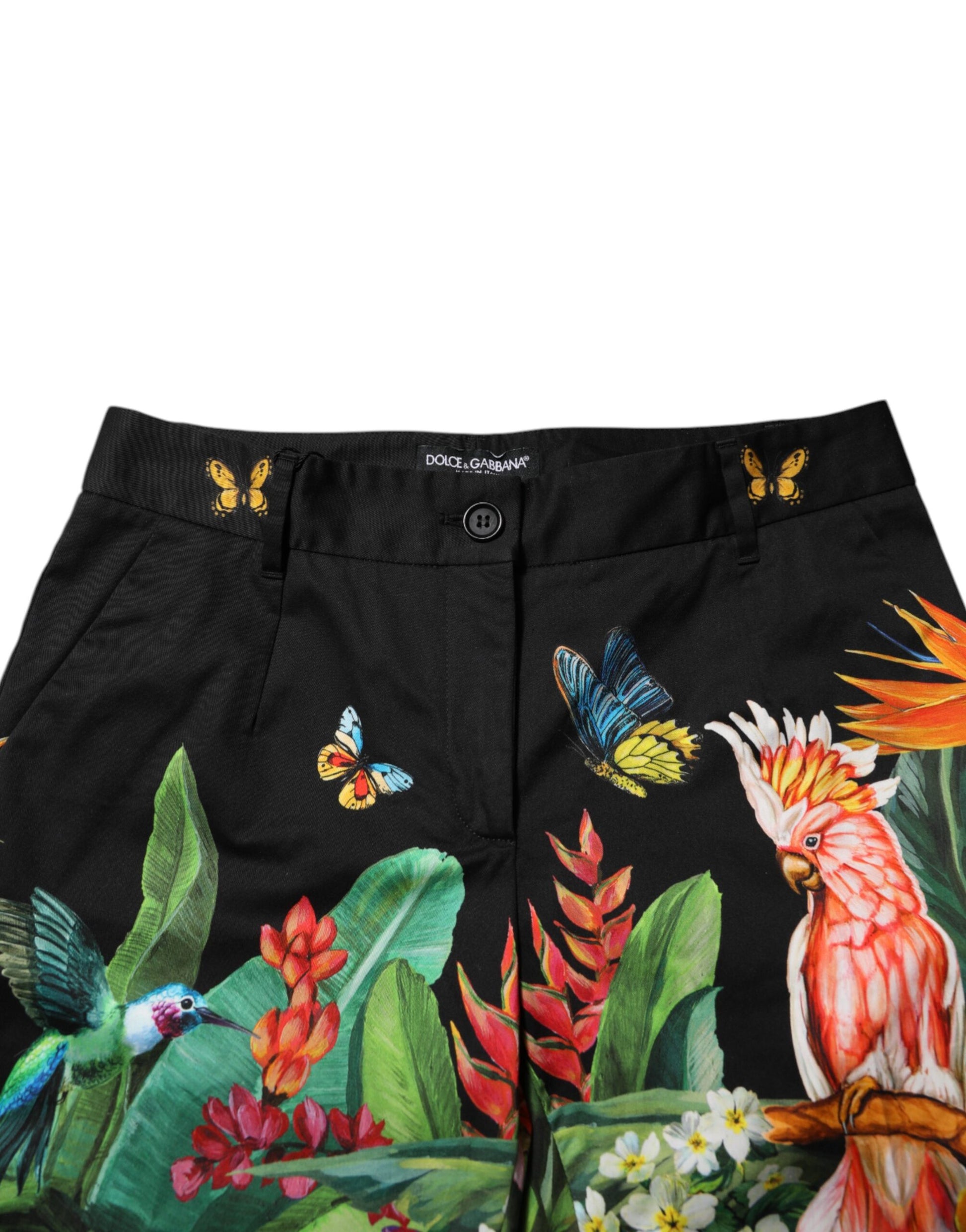 Dolce & Gabbana Black Cotton Tropical Mid Waist Pants