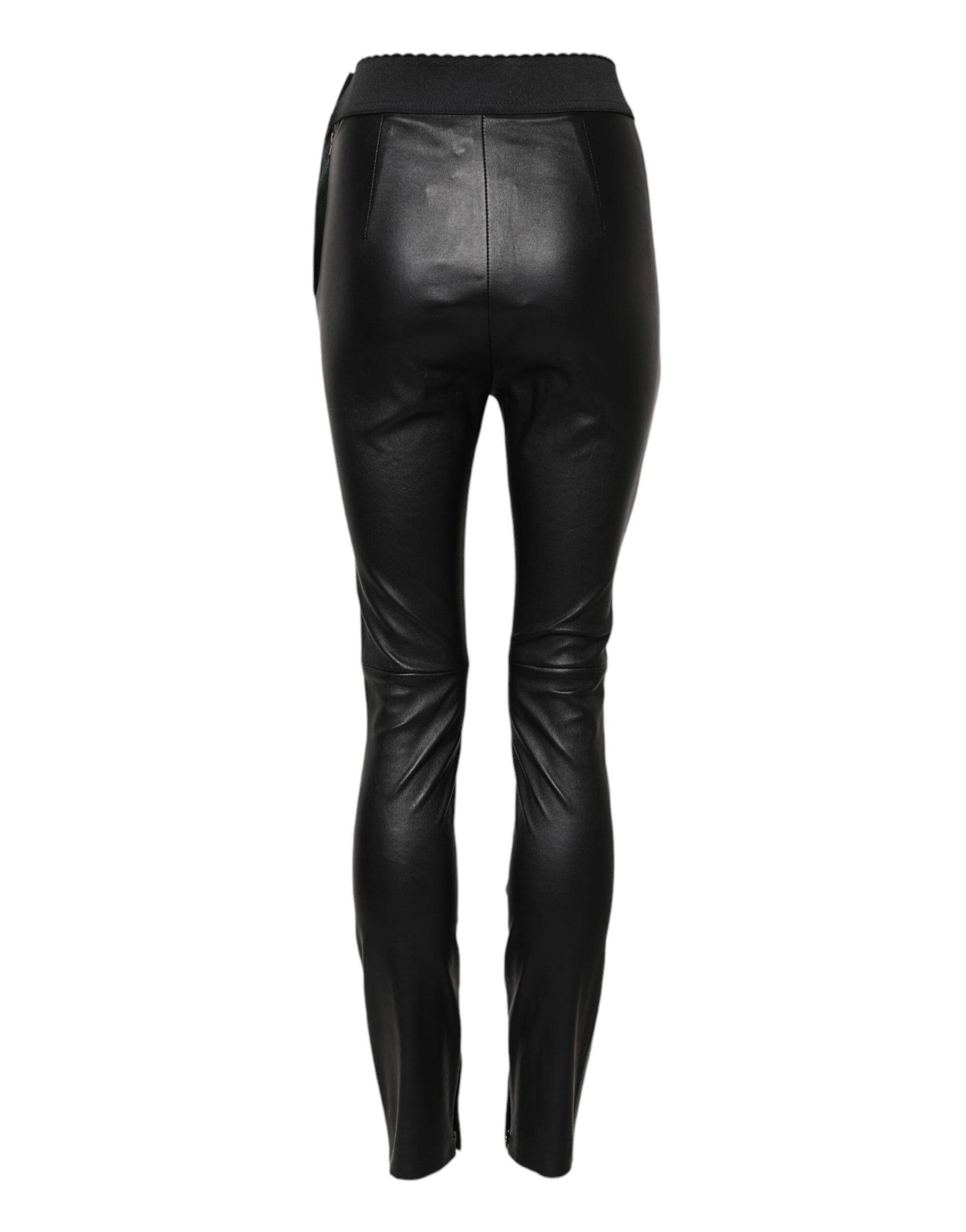 Dolce & Gabbana Black Leather Elastic Waist Pants