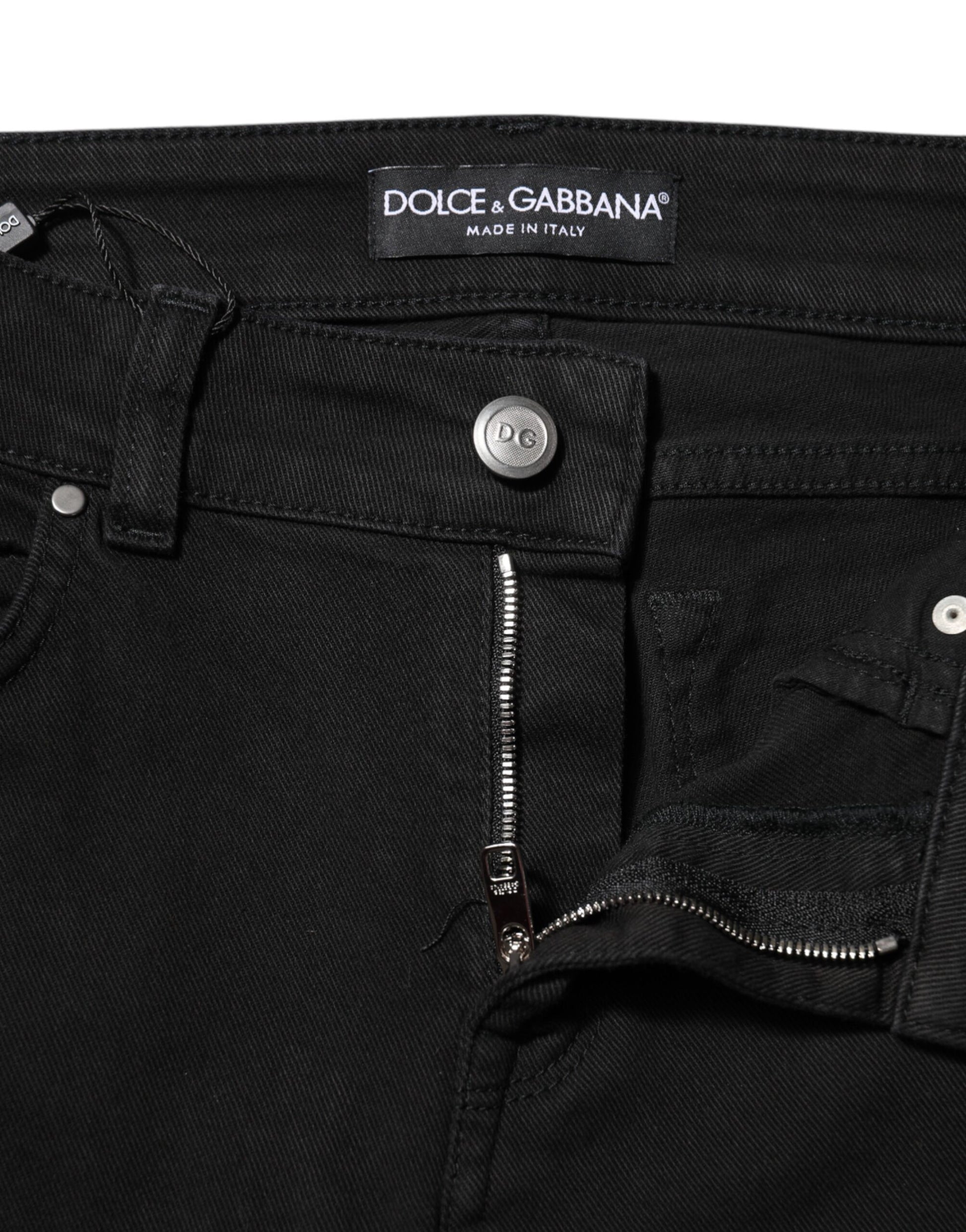 Dolce & Gabbana Black Cotton Logo Skinny Mid Waist Denim Jeans
