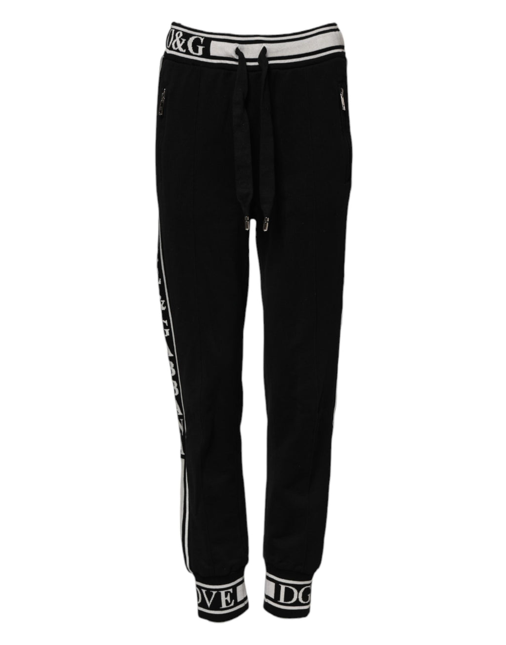 Dolce & Gabbana Black Cotton Jogger Logo Waist Pants
