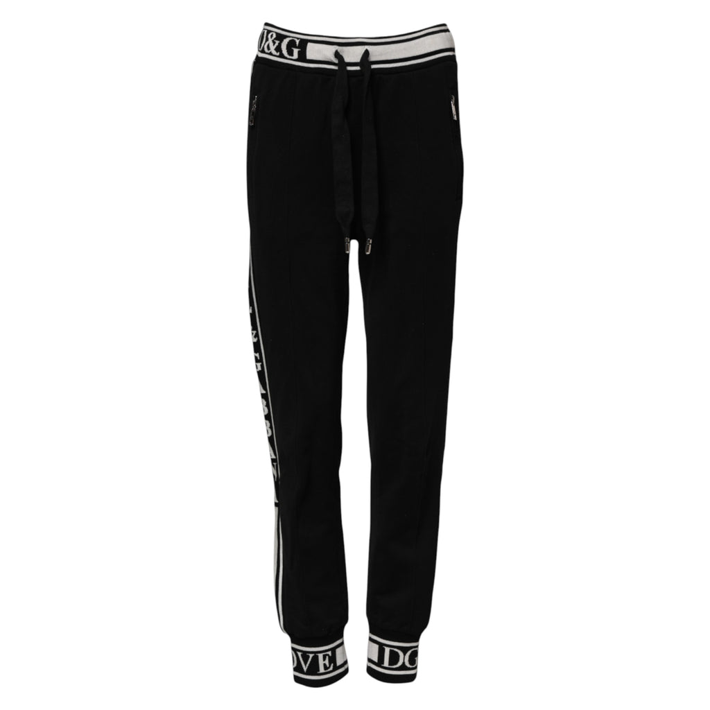 Dolce & Gabbana Black Cotton Jogger Logo Waist Pants