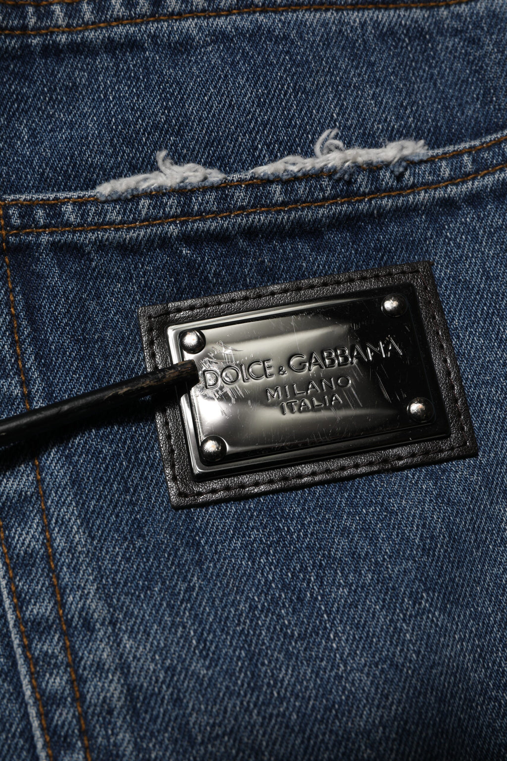 Dolce & Gabbana Blue Tattered Cotton Straight Denim Jeans