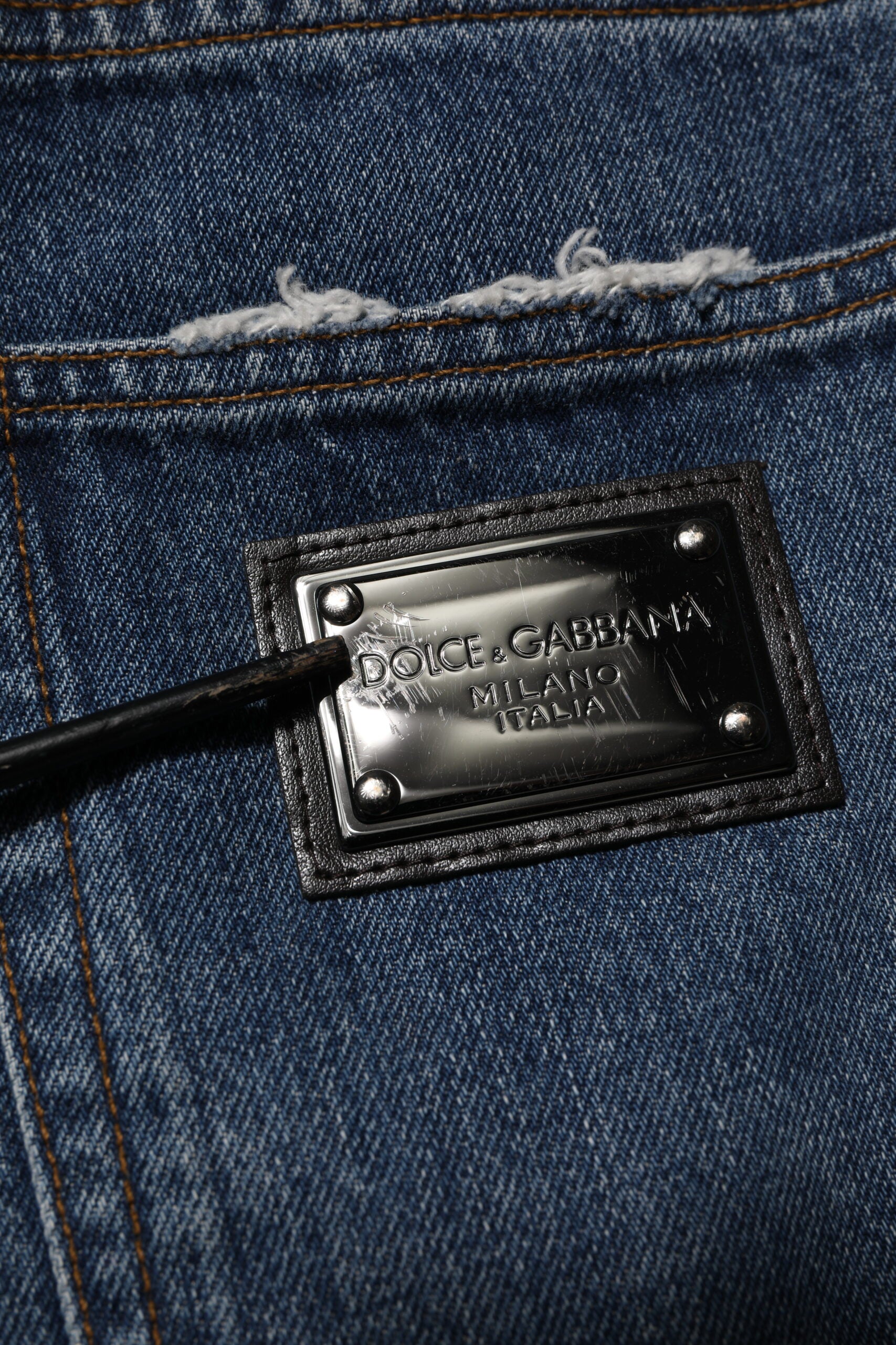 Dolce & Gabbana Blue Tattered Cotton Straight Denim Jeans