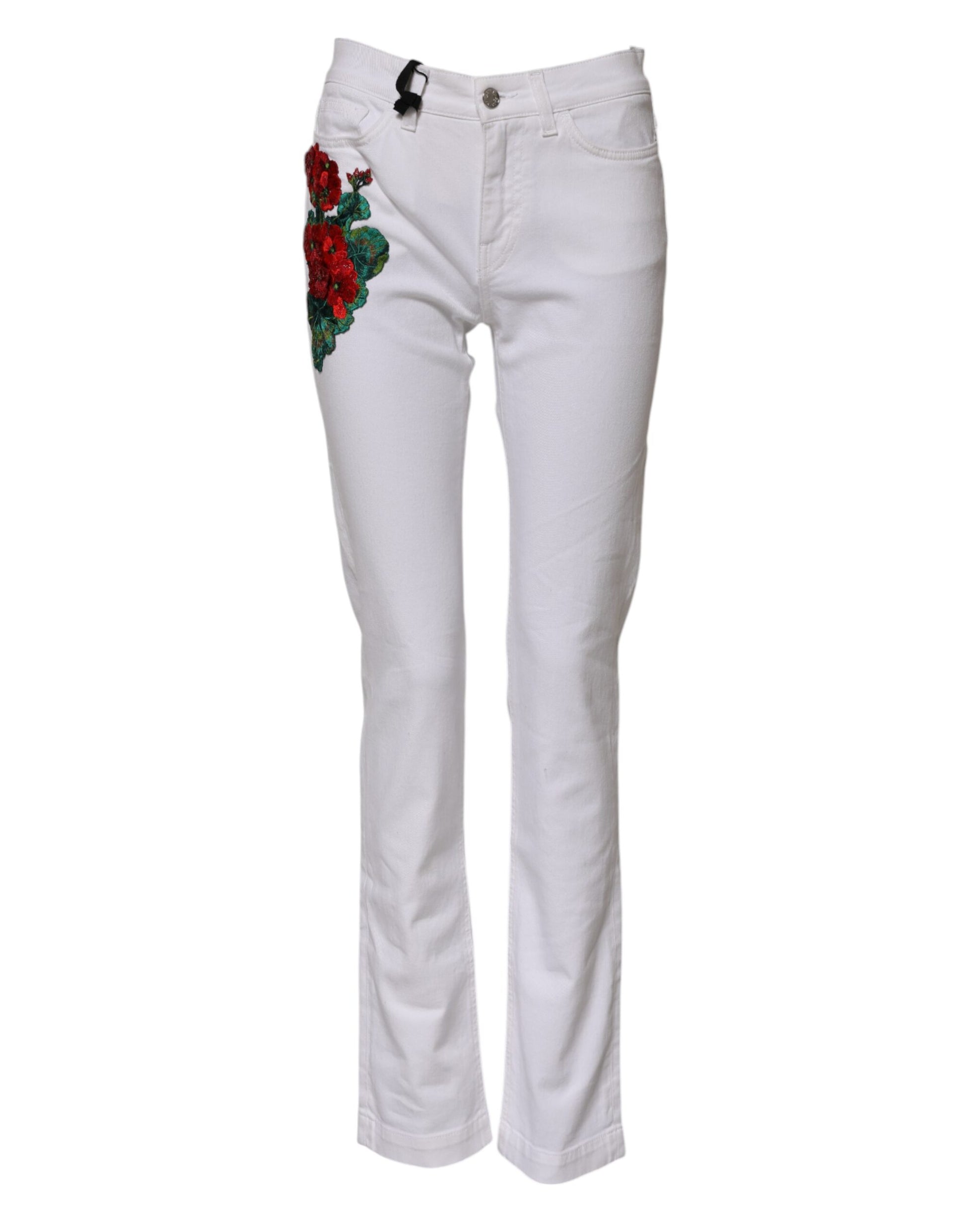 Weiße GIRLY Denim-Jeans mit Blumenstickerei 