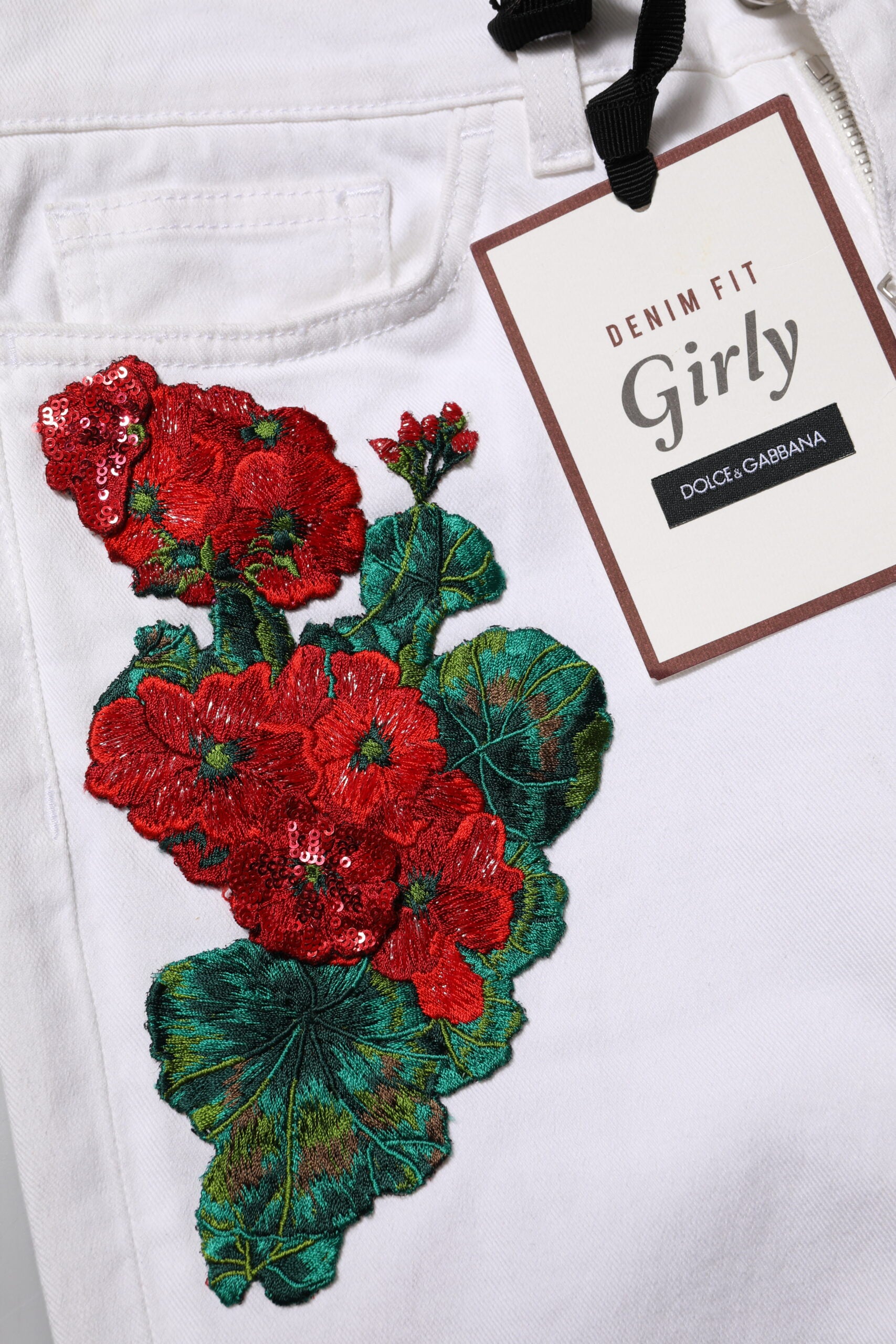 Weiße GIRLY Denim-Jeans mit Blumenstickerei 
