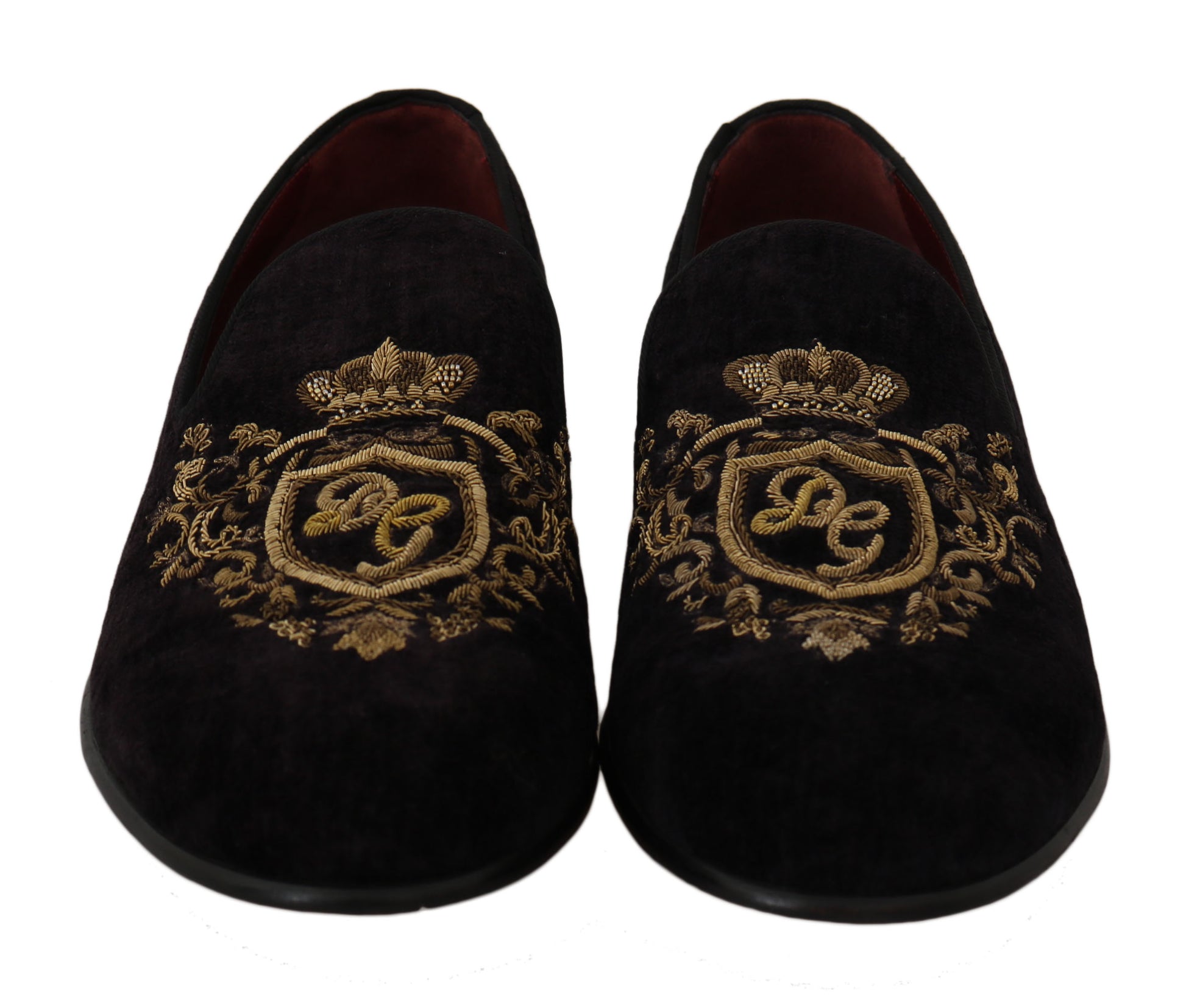 Loafer Schwarzer Samt Goldene Krone