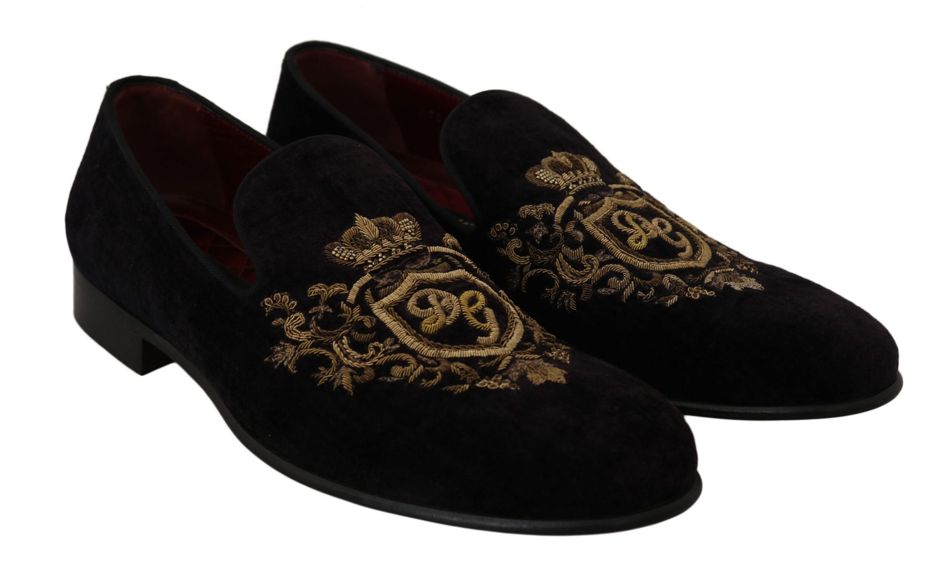 Loafer Schwarzer Samt Goldene Krone