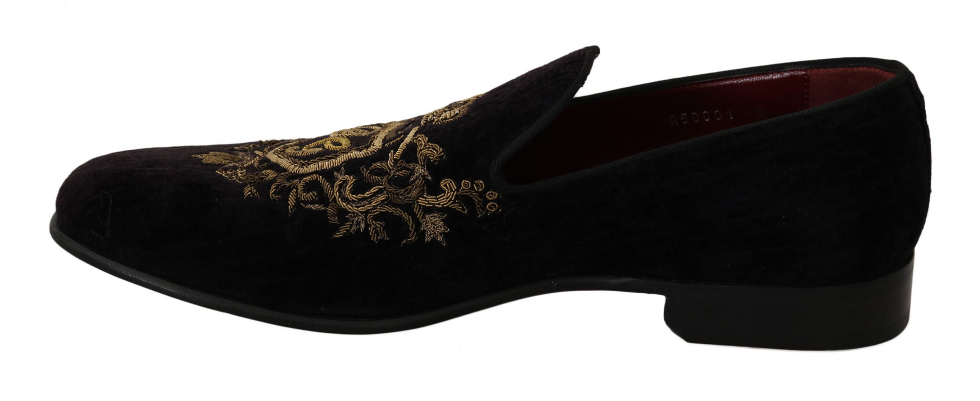 Loafer Schwarzer Samt Goldene Krone