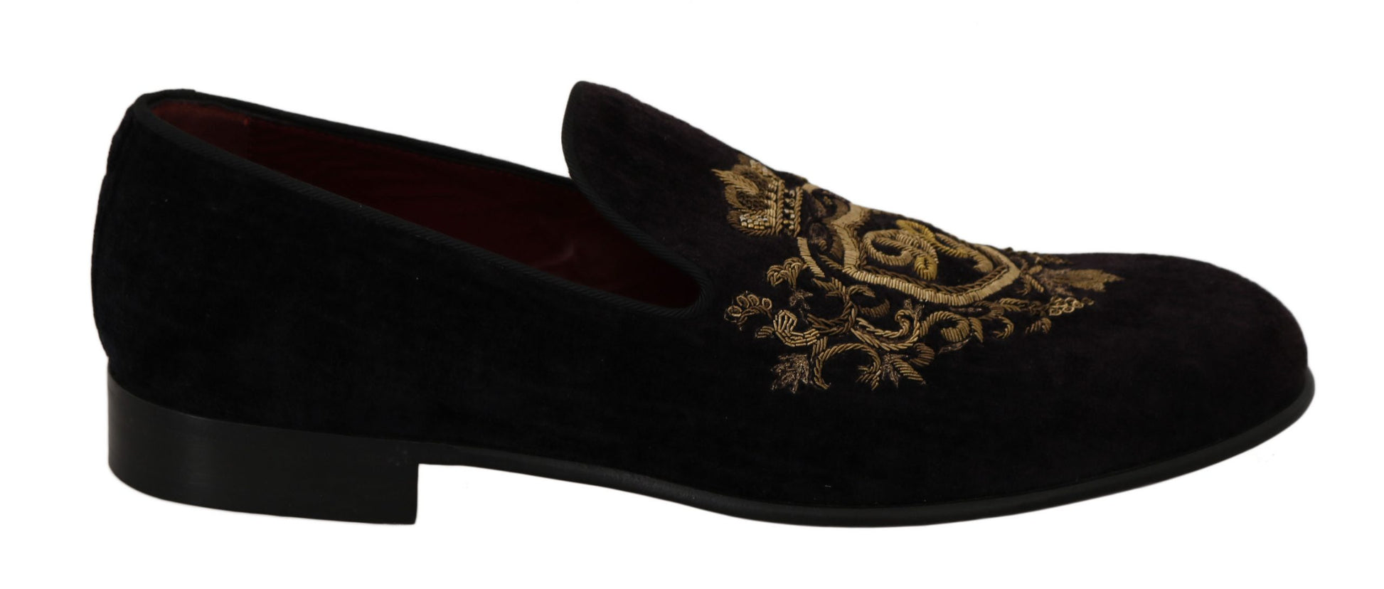 Loafer Schwarzer Samt Goldene Krone