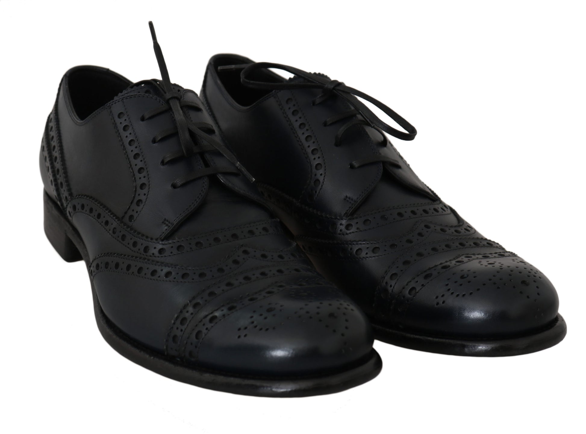 Dunkelblaue Oxford-Schuhe aus Leder mit Flügelkappe