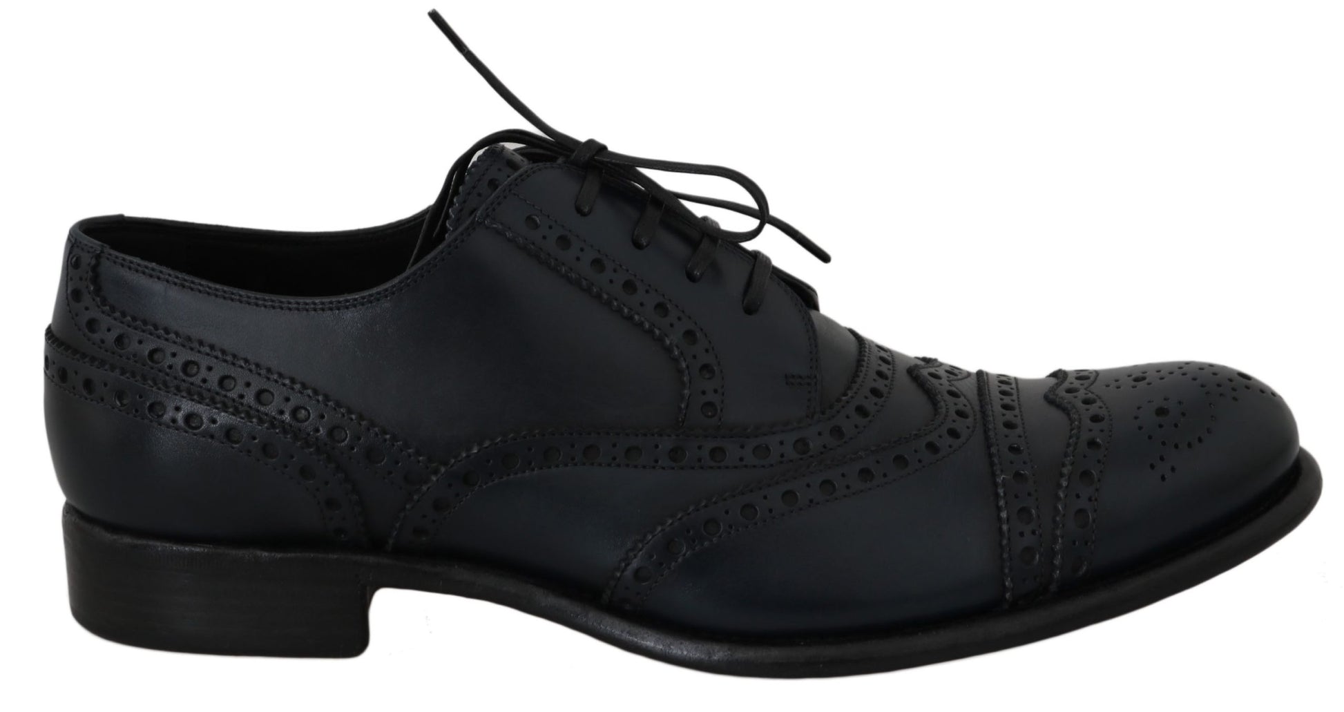Dunkelblaue Oxford-Schuhe aus Leder mit Flügelkappe