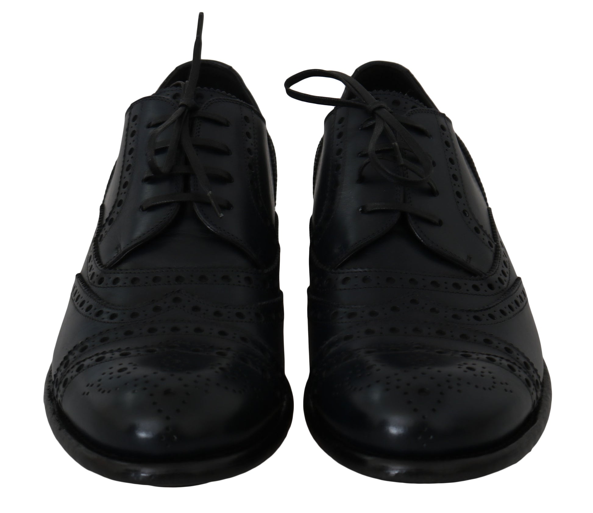 Dunkelblaue Oxford-Schuhe aus Leder mit Flügelkappe