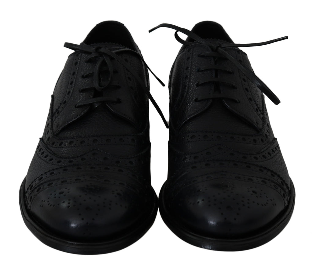 Blaue Oxford-Schuhe aus Leder mit Flügelkappe