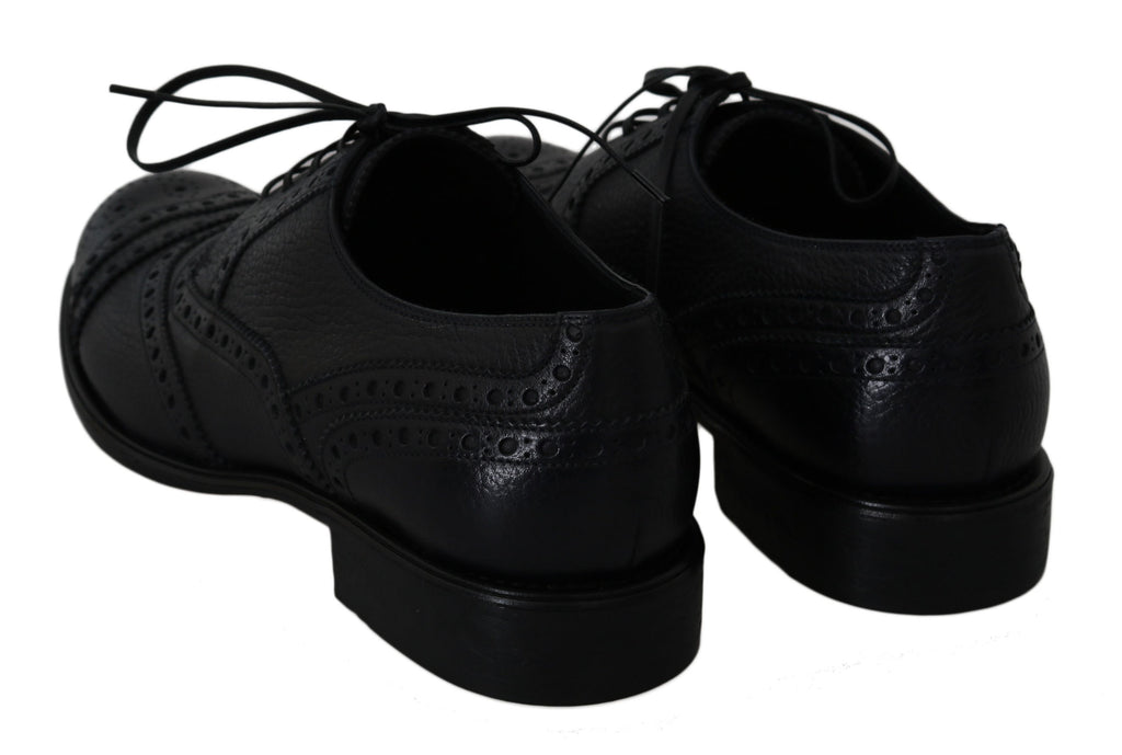 Blaue Oxford-Schuhe aus Leder mit Flügelkappe