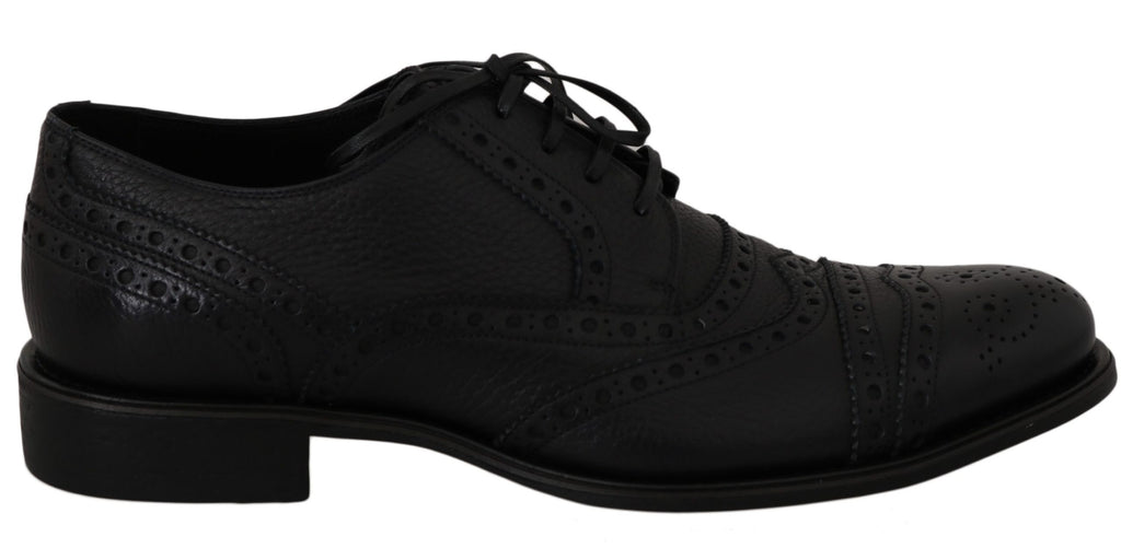 Blaue Oxford-Schuhe aus Leder mit Flügelkappe
