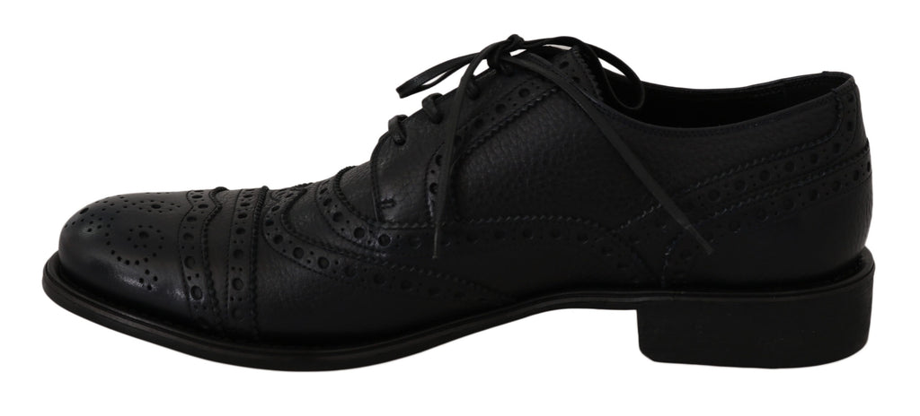 Blaue Oxford-Schuhe aus Leder mit Flügelkappe