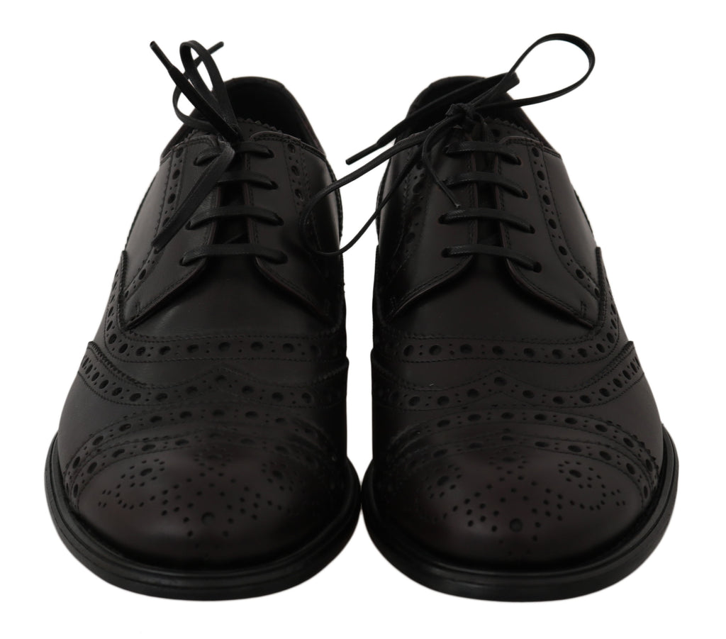 Schwarze Oxford-Schuhe aus Leder mit Flügelkappe