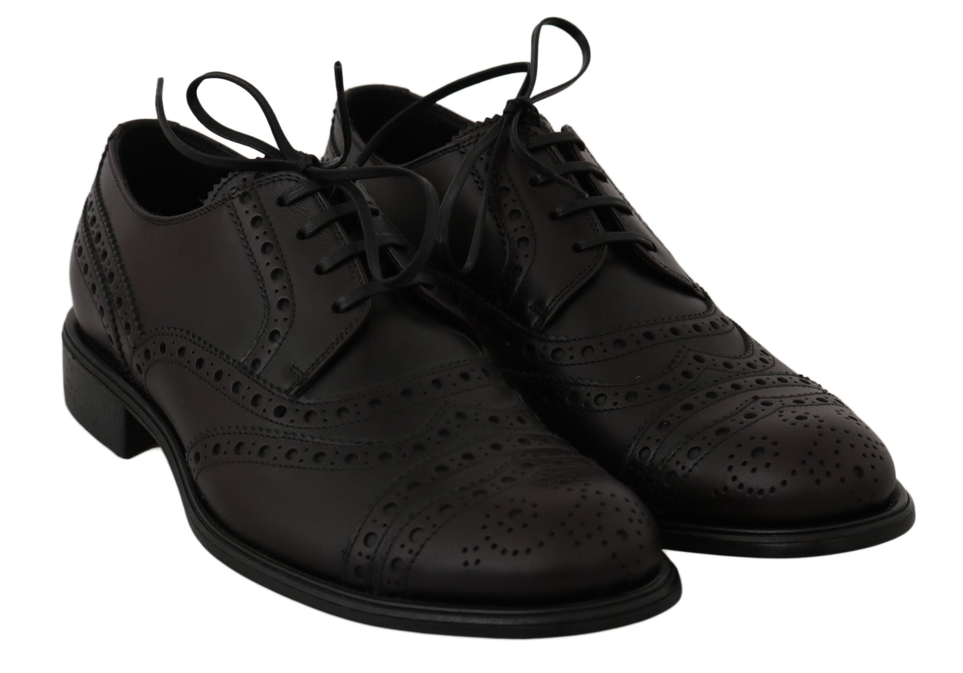 Schwarze Oxford-Schuhe aus Leder mit Flügelkappe