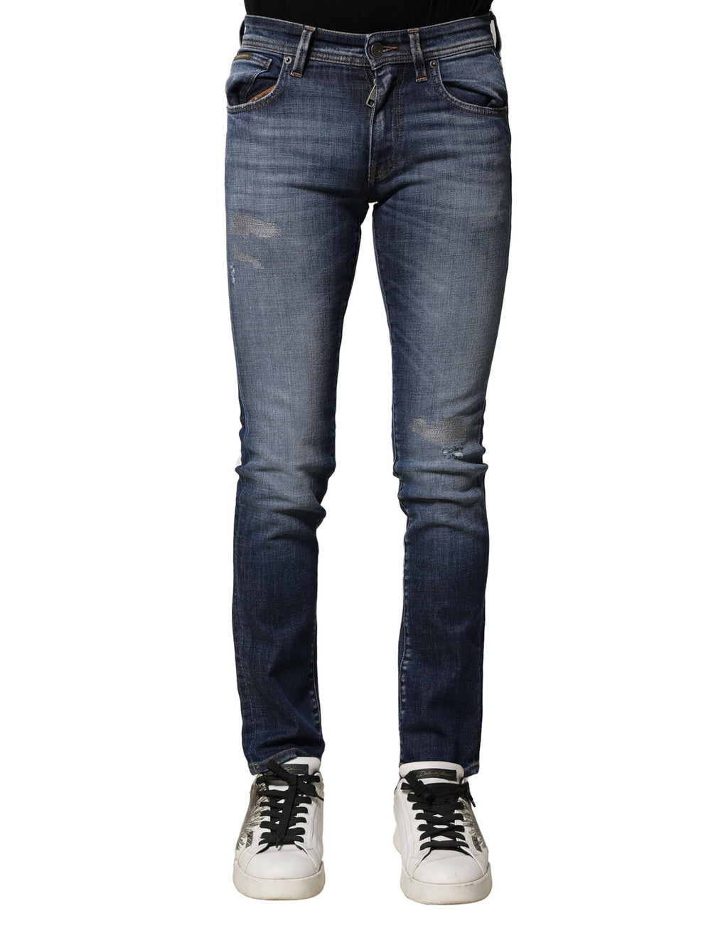 Blaue Slim Fit Jeans aus gewaschener Baumwolle für Herren