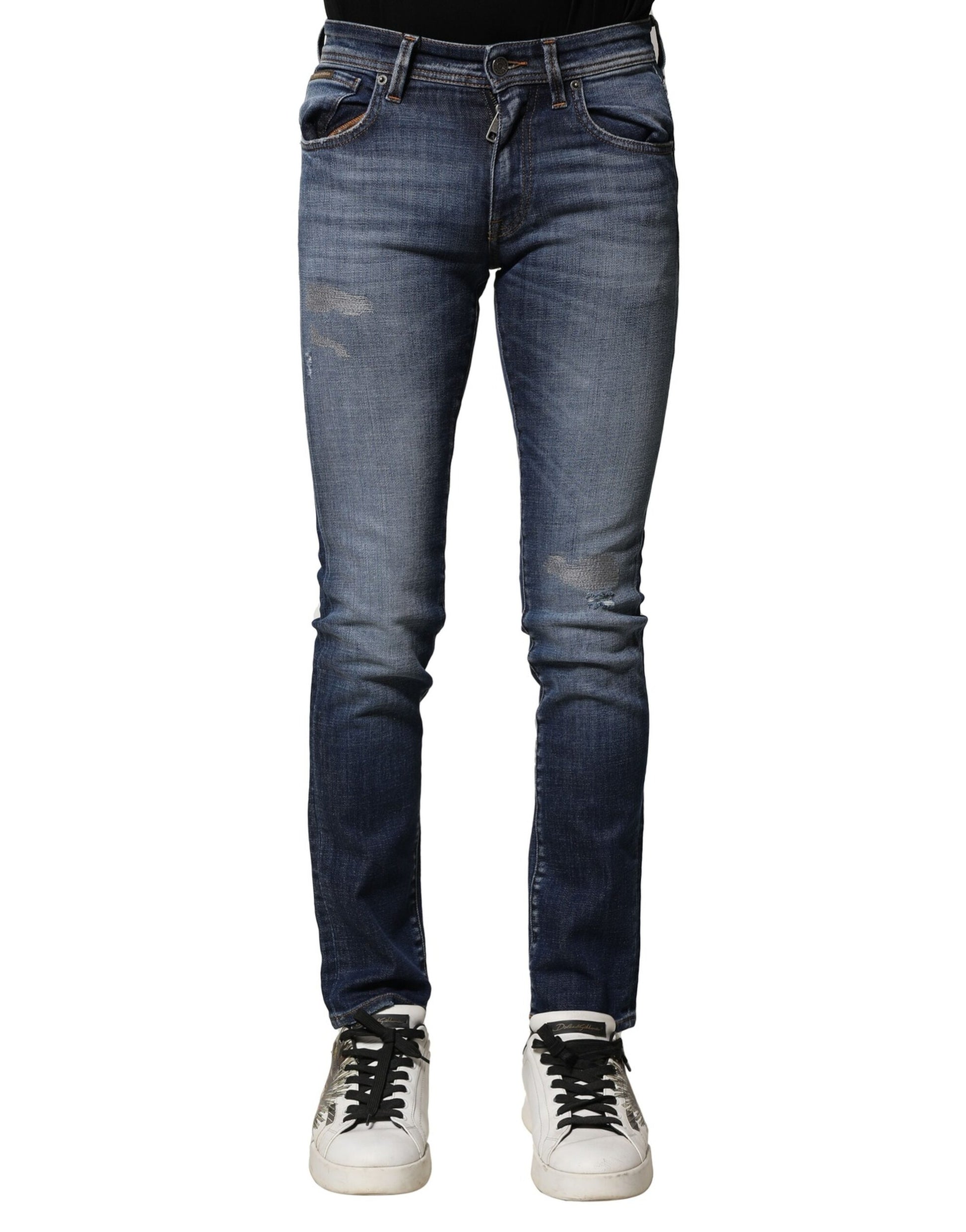 Blaue Slim Fit Jeans aus gewaschener Baumwolle für Herren