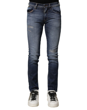 Blaue Slim Fit Jeans aus gewaschener Baumwolle für Herren