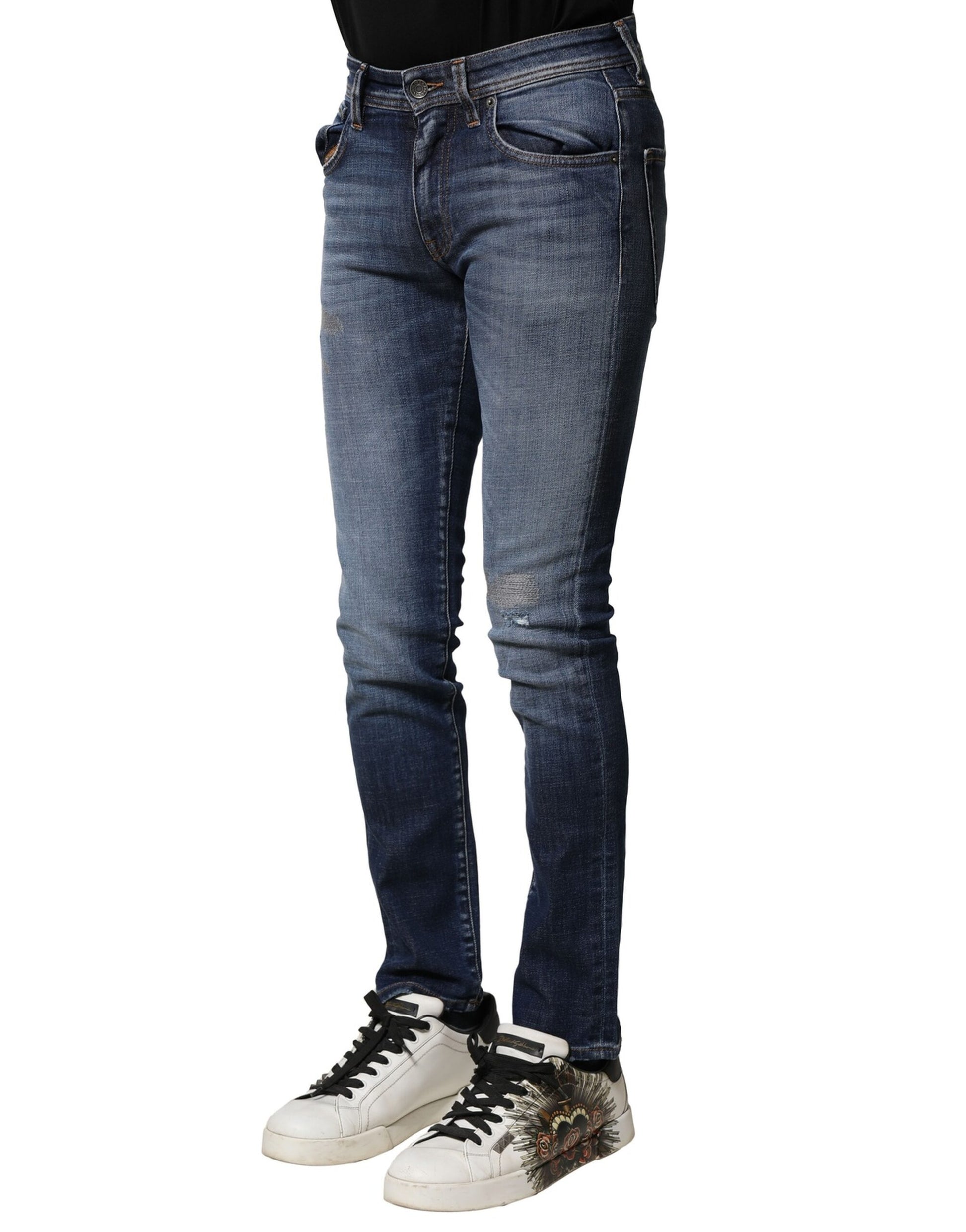 Blaue Slim Fit Jeans aus gewaschener Baumwolle für Herren