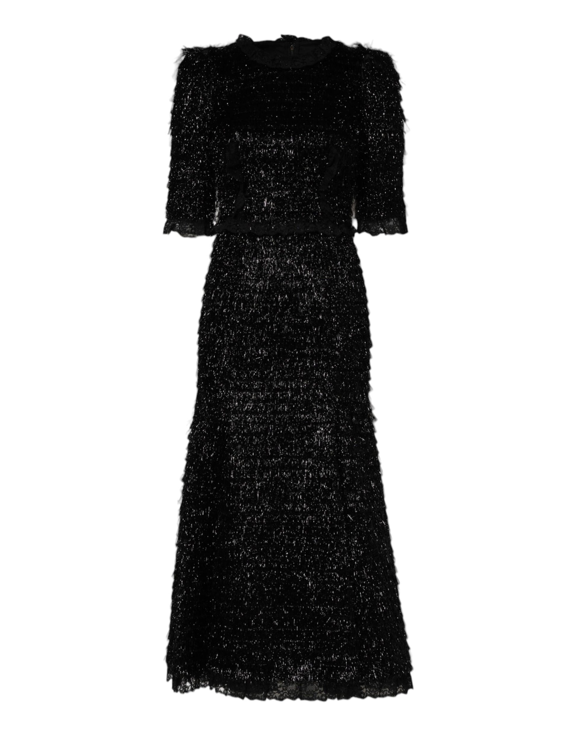 Metallic-schwarzes A-Linien-Midikleid aus Polyester