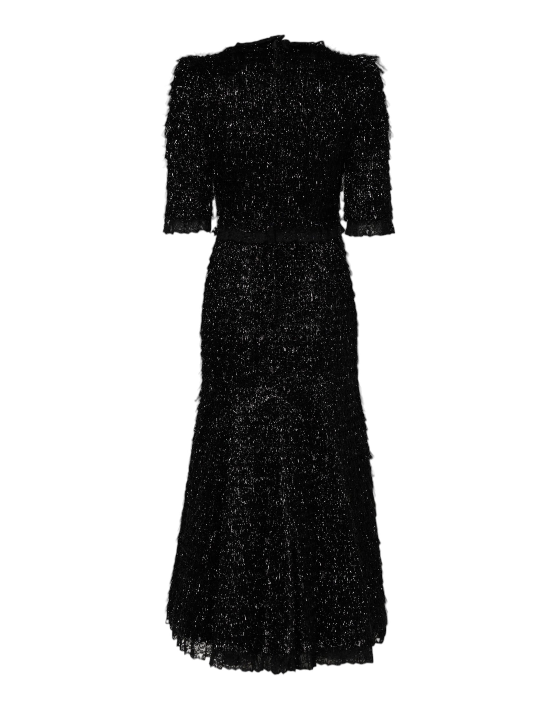 Metallic-schwarzes A-Linien-Midikleid aus Polyester