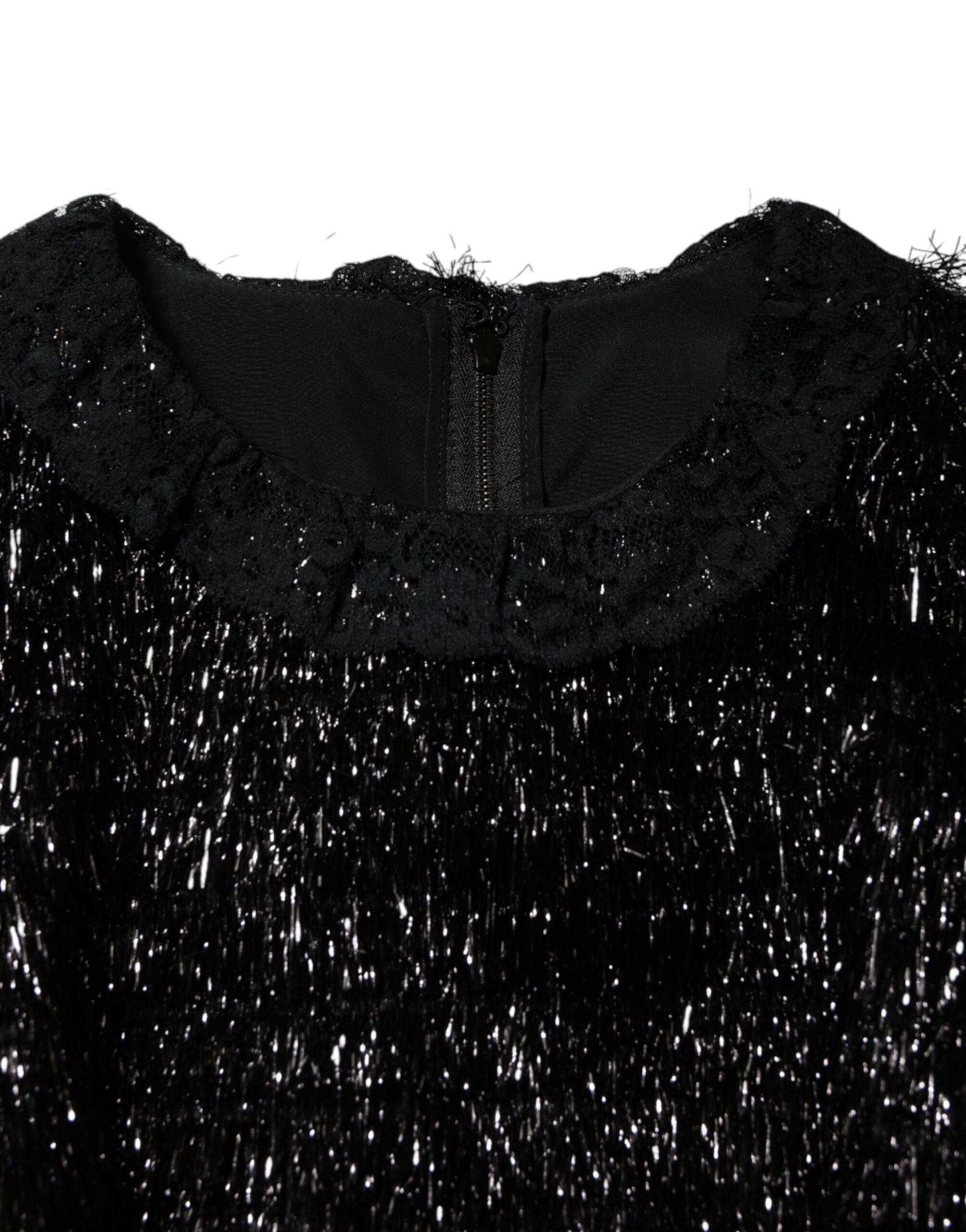 Metallic-schwarzes A-Linien-Midikleid aus Polyester