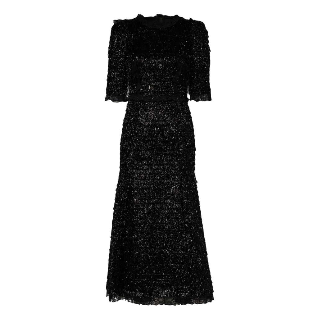 Metallic-schwarzes A-Linien-Midikleid aus Polyester