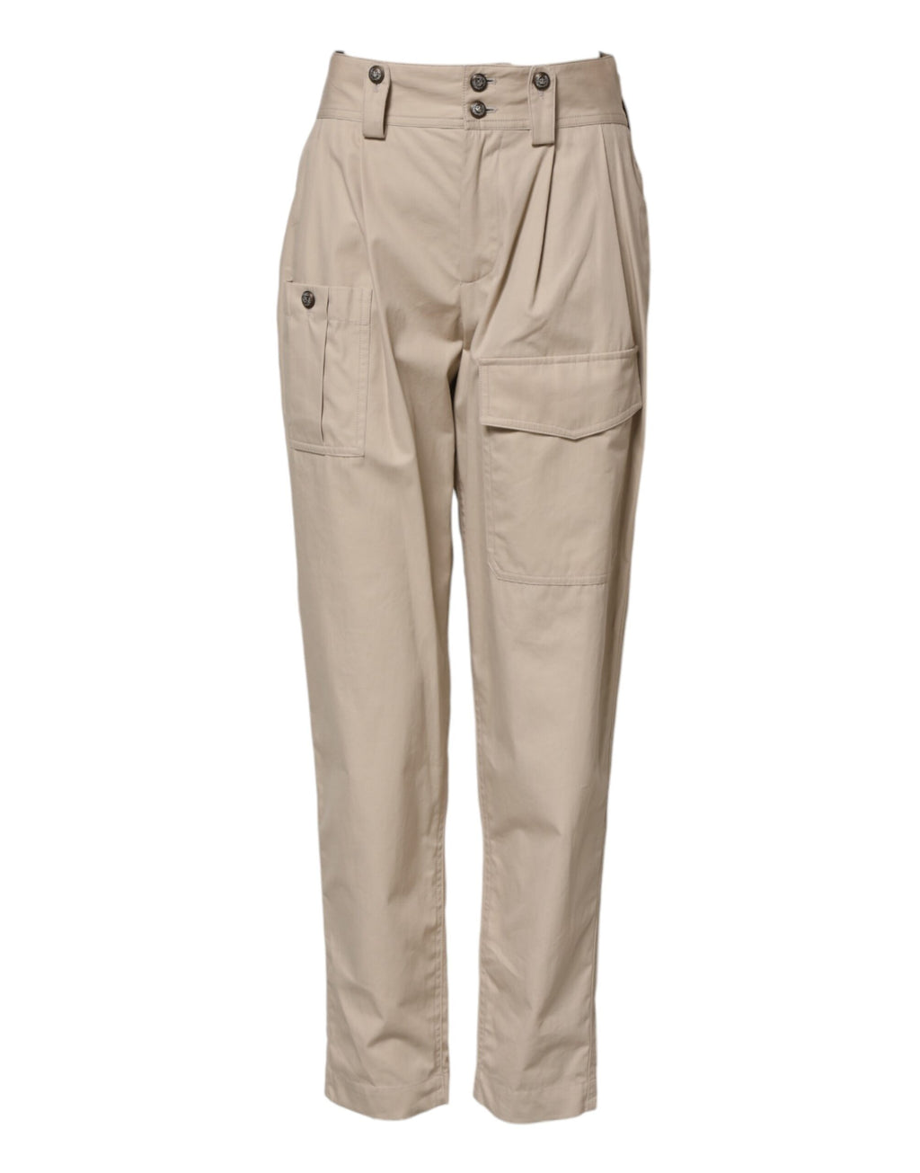 Beigefarbene Hose mit hoher Taille aus Baumwolle