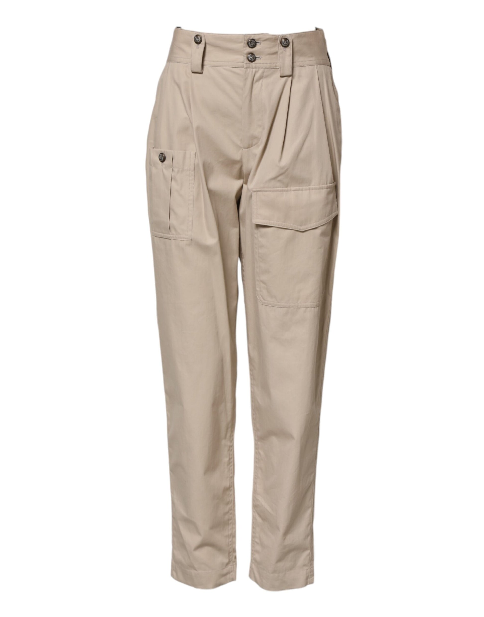 Beigefarbene Hose mit hoher Taille aus Baumwolle