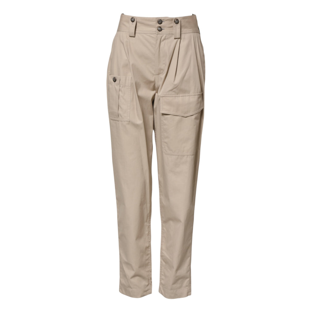 Beigefarbene Hose mit hoher Taille aus Baumwolle