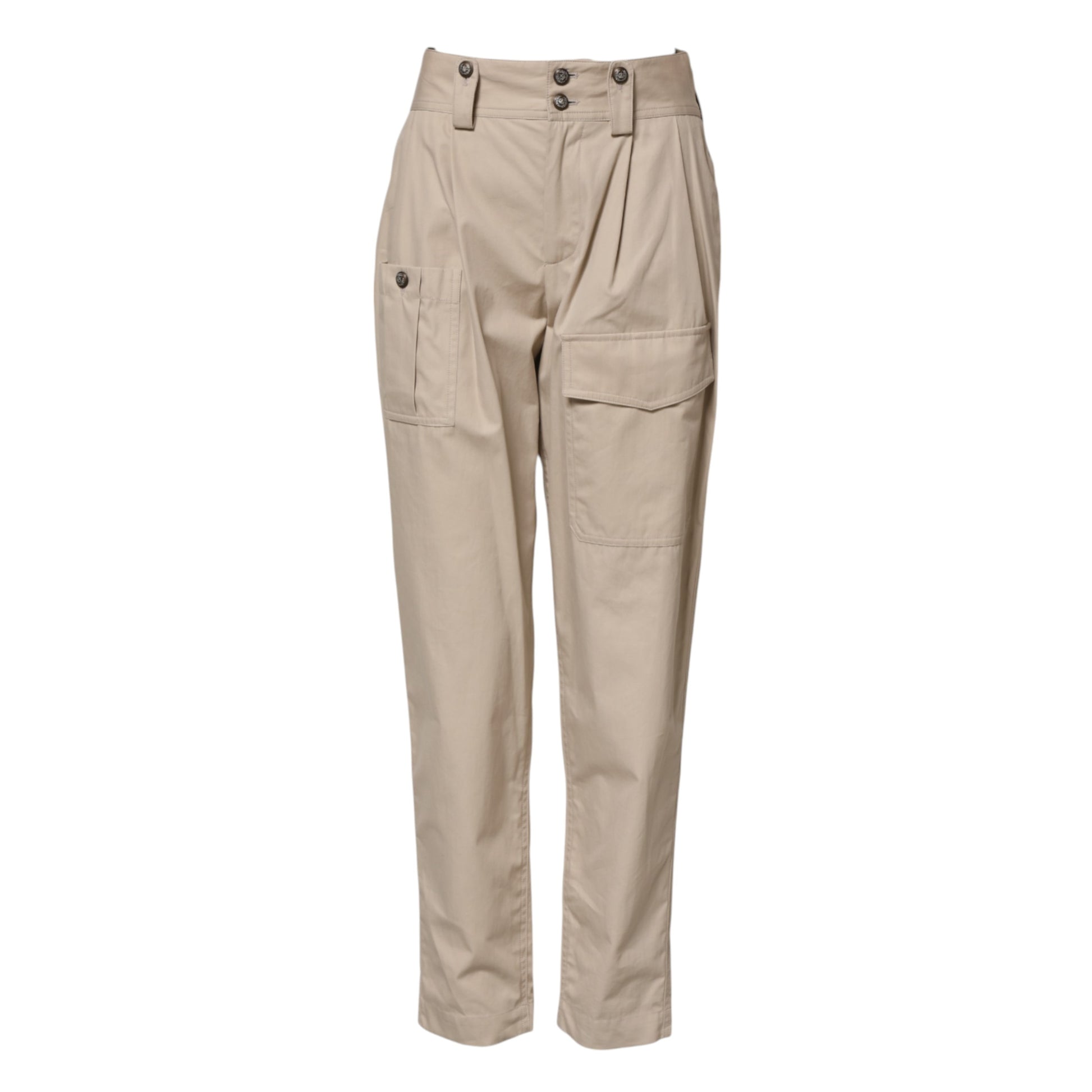 Beigefarbene Hose mit hoher Taille aus Baumwolle