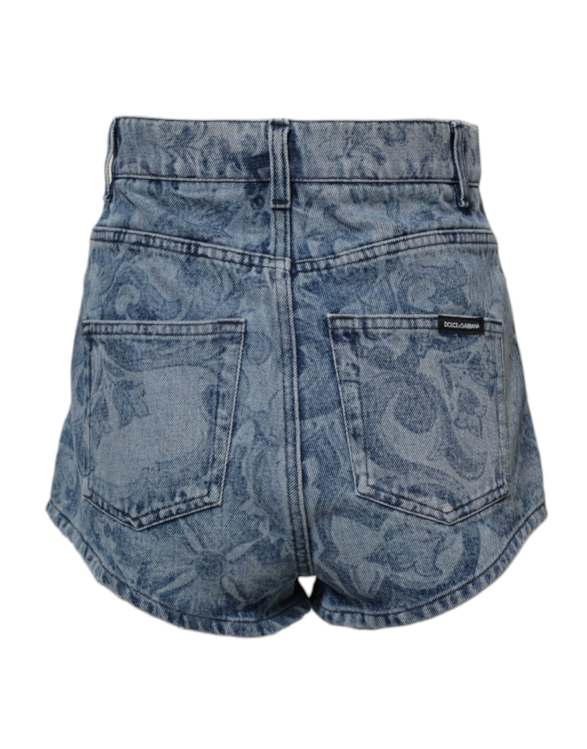 Blaue Hotpants-Shorts aus Denim-Baumwolle mit Blumenmuster