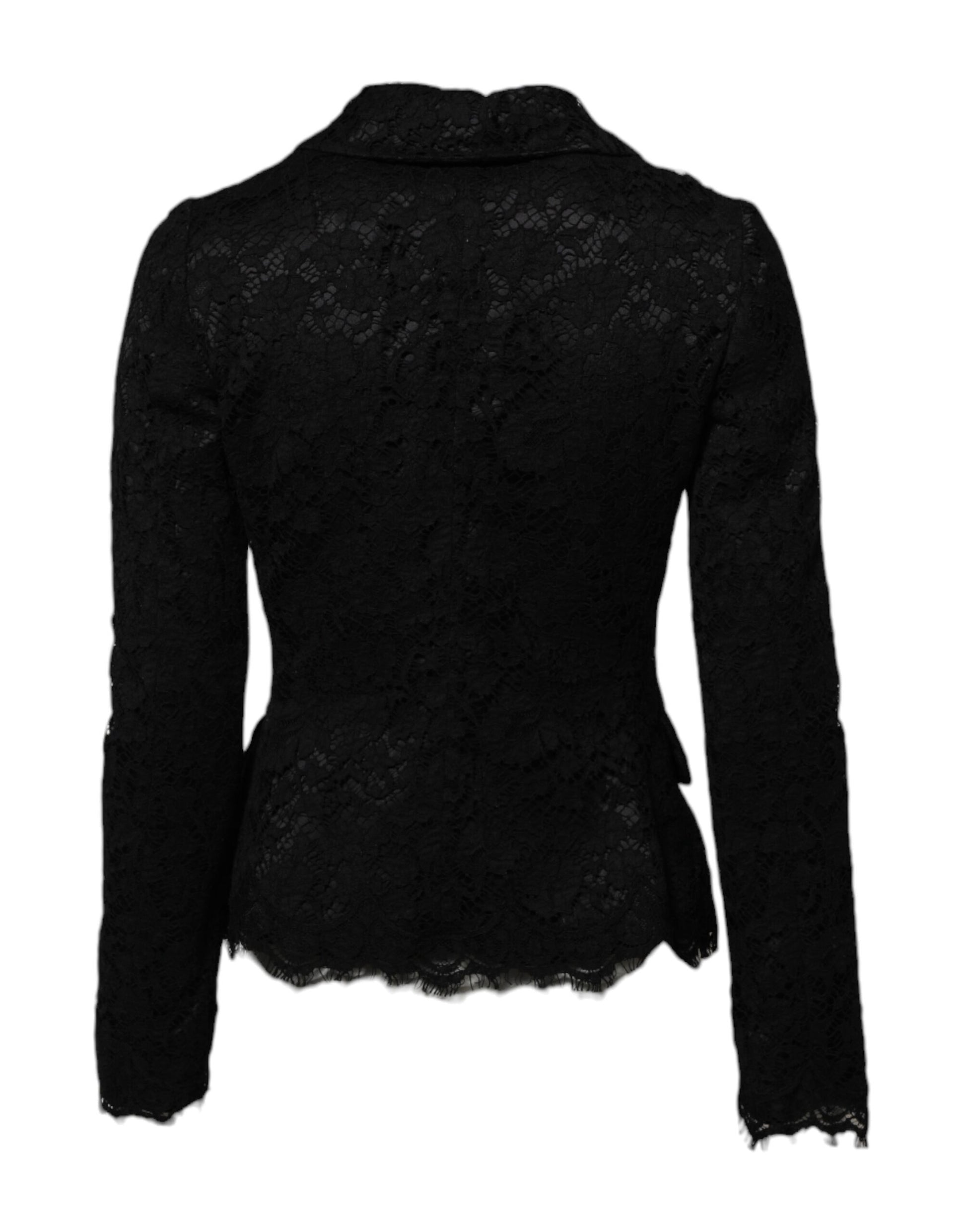 Dolce & Gabbana Black Floral Lace Cotton Collared Jacket