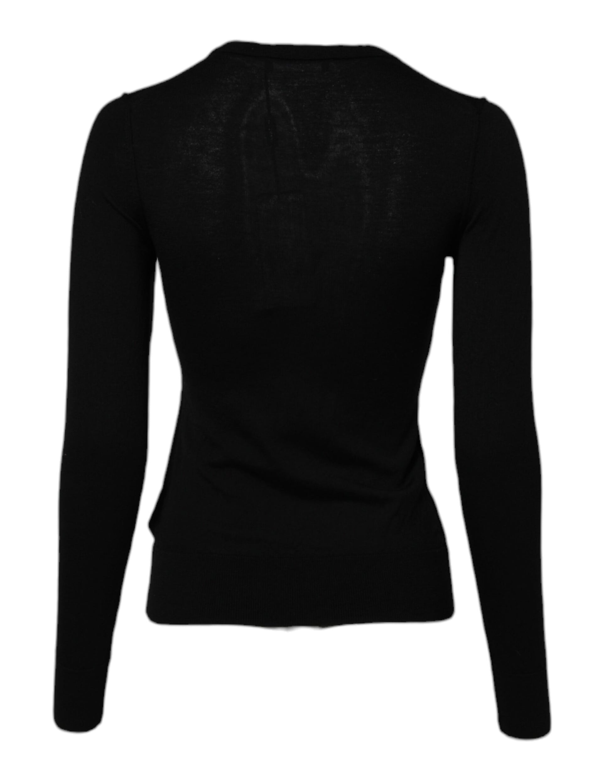 Schwarzer Wollstrick-Cardigan mit Rundhalsausschnitt