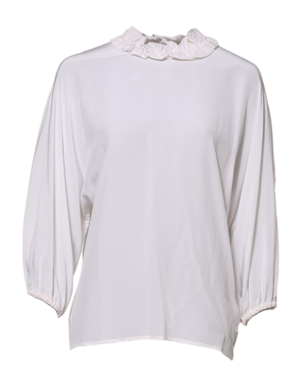Weiße Bluse mit Rüschenausschnitt und Pullover