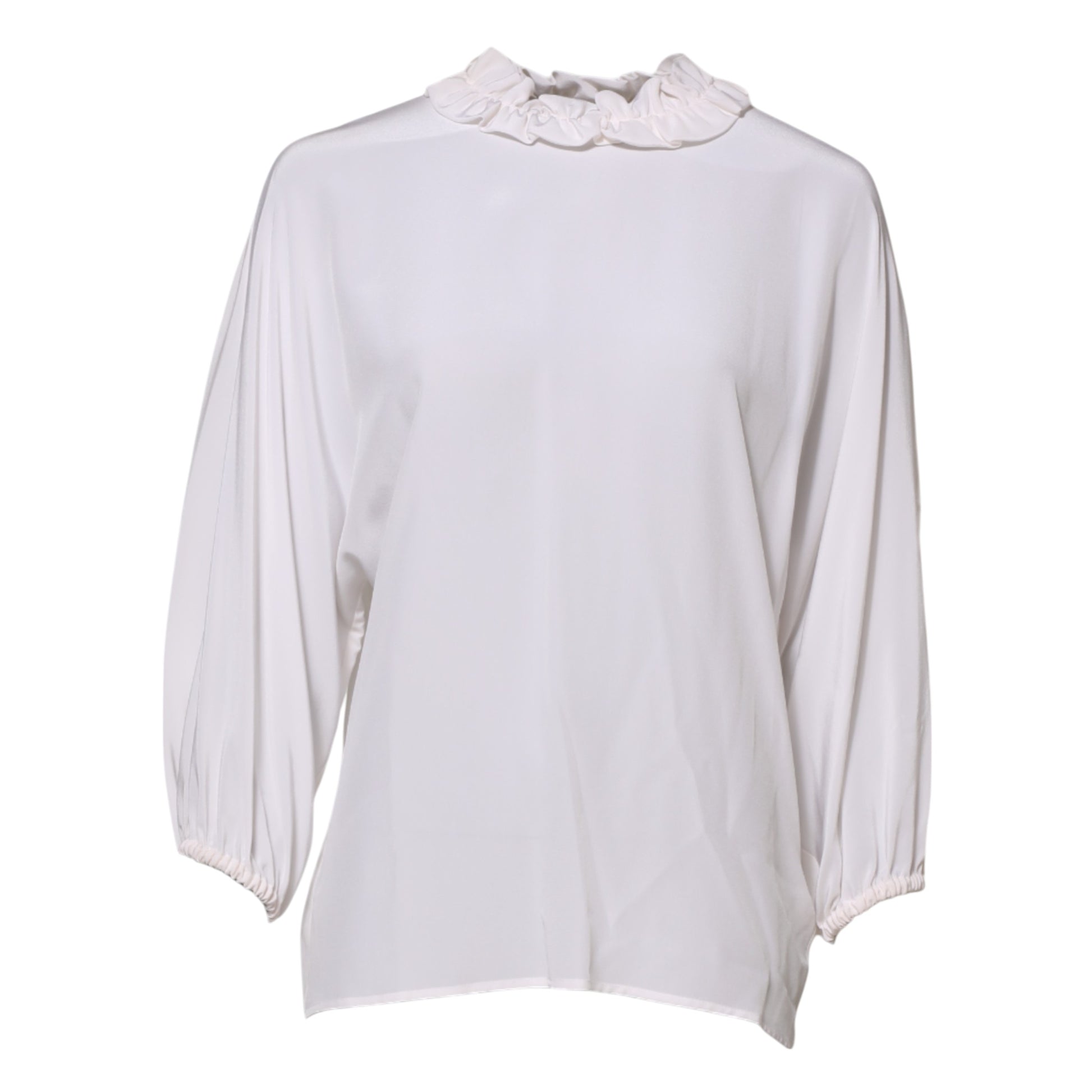 Weiße Bluse mit Rüschenausschnitt und Pullover