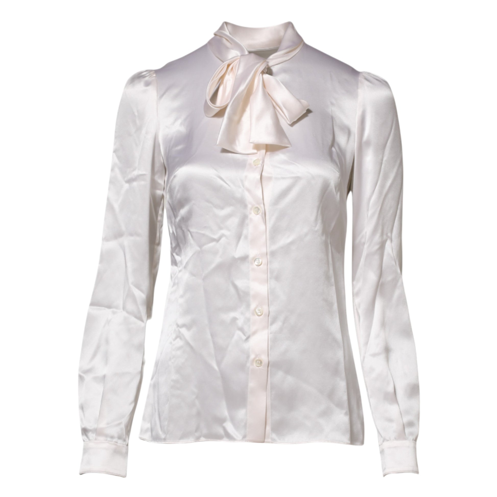Dolce & Gabbana White Ascot Collar Long Sleeve Blouse Top