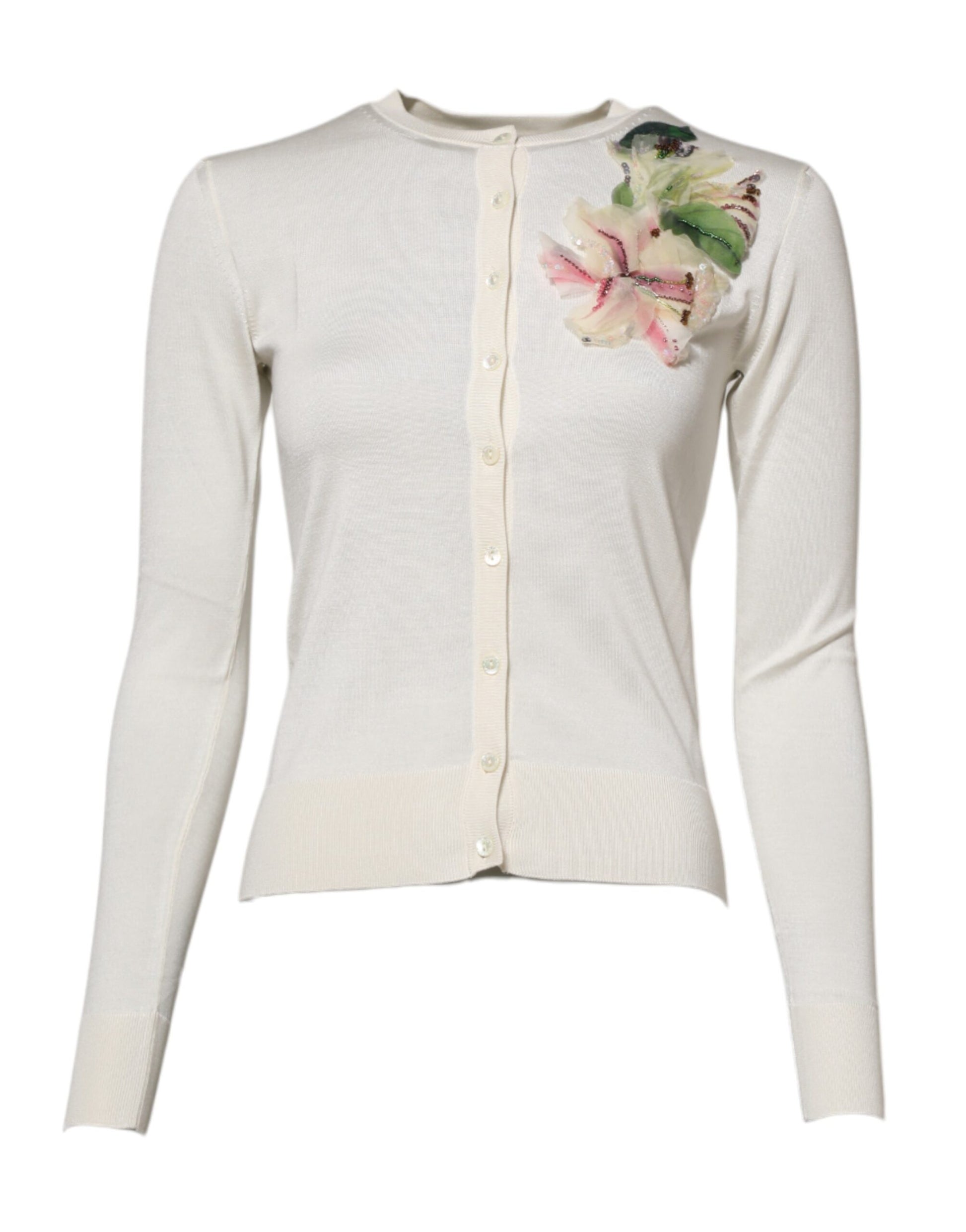 Weißer Seiden-Strickpullover mit Knopfleiste „Lily“