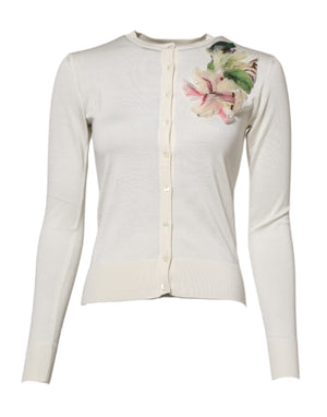 Weißer Seiden-Strickpullover mit Knopfleiste „Lily“