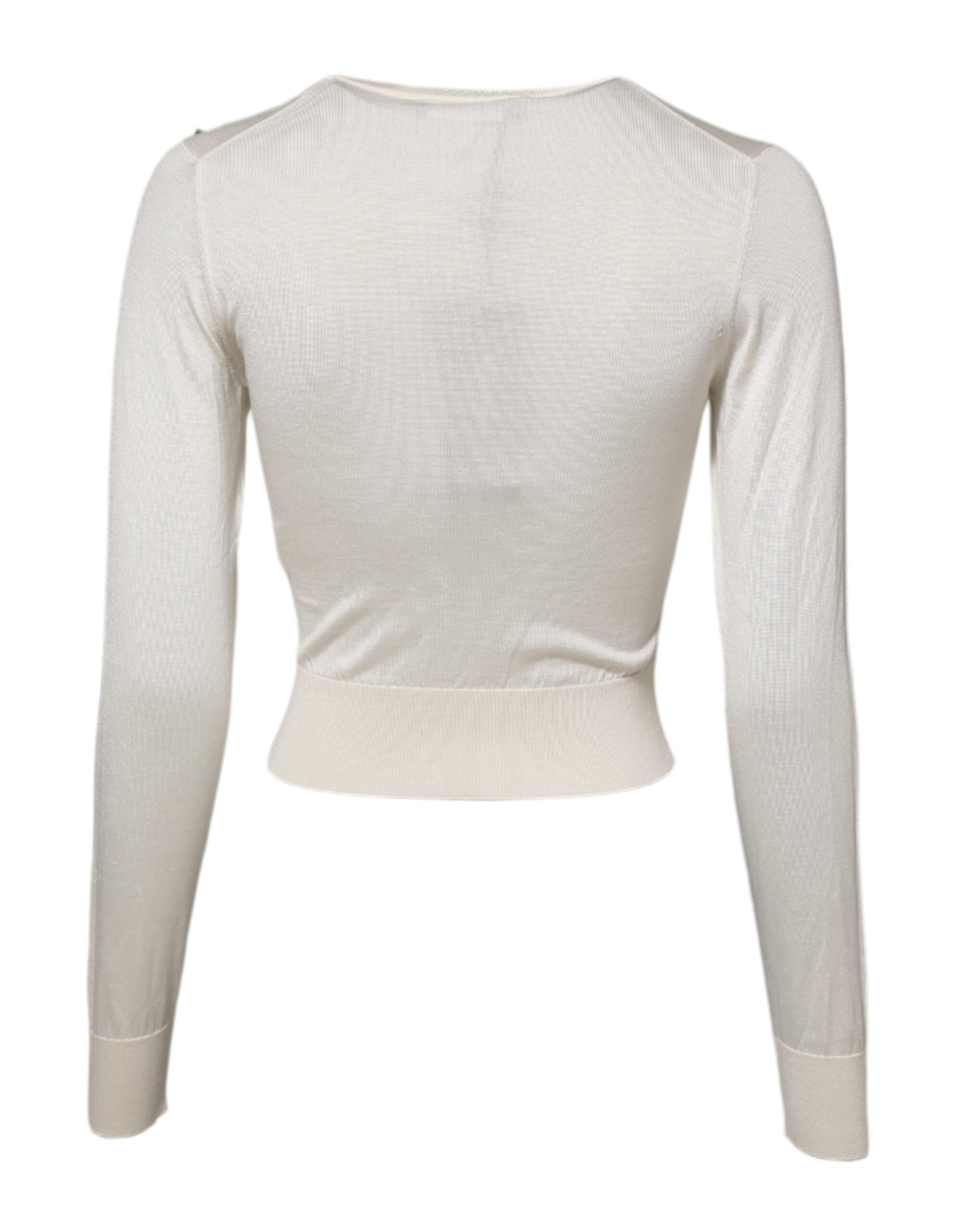 Weißer Pullover aus Seide mit Lilienverzierung