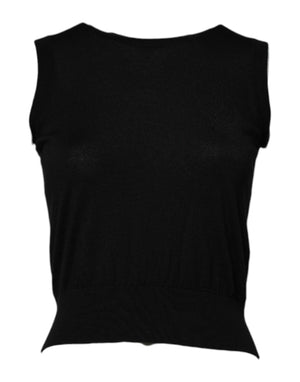 Schwarzes ärmelloses Kaschmir-Tank-T-Shirt für Damen